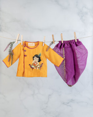 Mustard Krishna Angarkha With Purple Dhoti