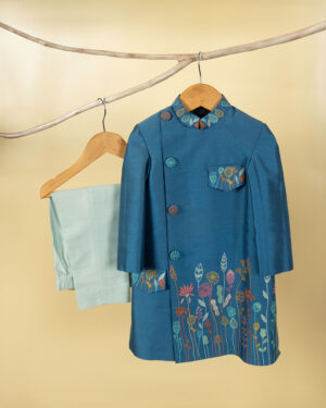 Blue Embroidery Sherwani With Pant