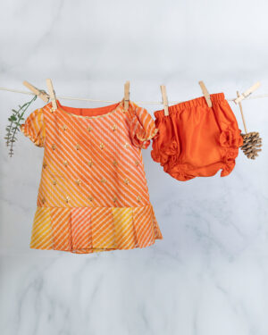 Orange Leheriya Frock With Bloomer