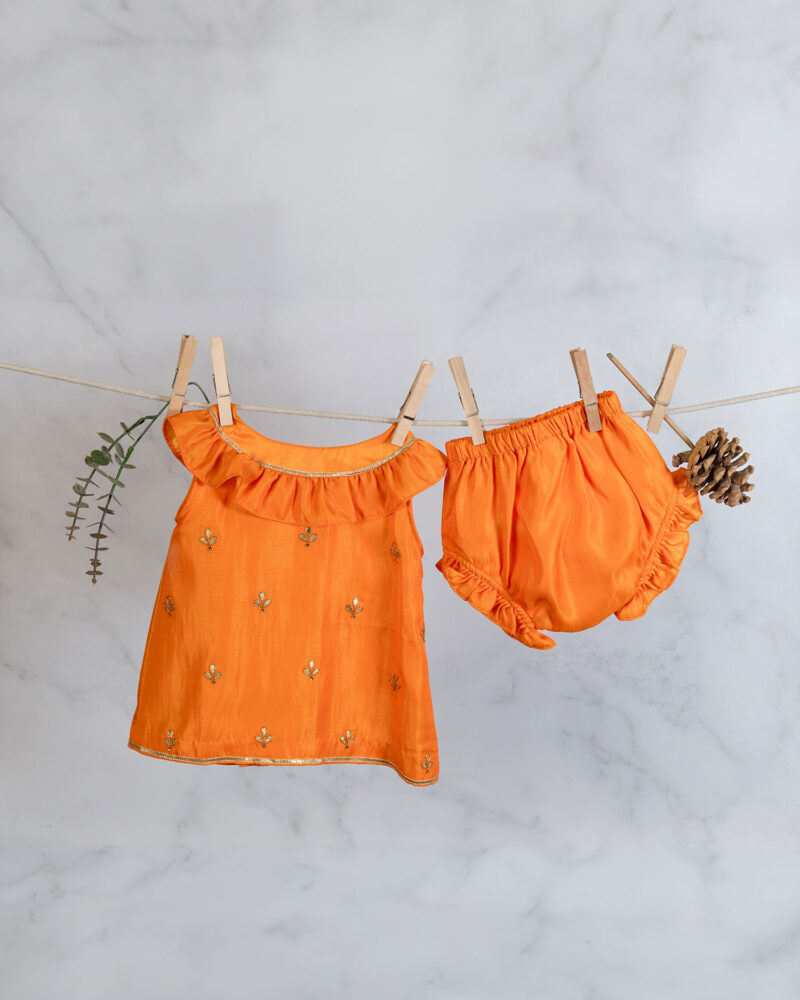 Orange Gota Frock With Bloomers