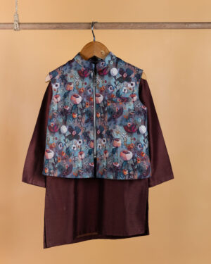 Blossom Print Jacket With Kurta And Pants
