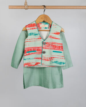 Tie And Dye Print Jacket With Kurta And Pants