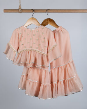 Peach Embroidered Sharara Set