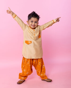 Beige And Orange Pathani Set