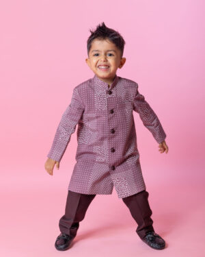 Wine Achkan With Pants