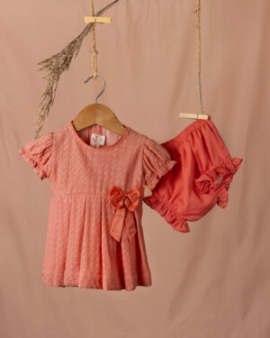 Peach Chikenkari Frock