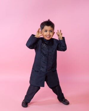 Navy Blue Bandhgala Set