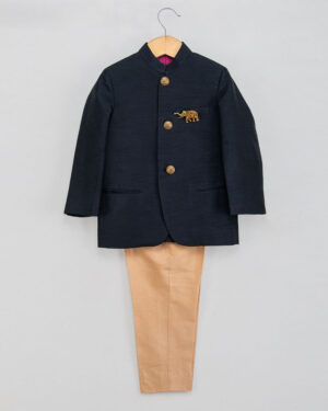 Black Prince Coat With Brooch Set