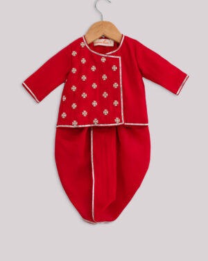 Red Moti Angarkha With Dhoti
