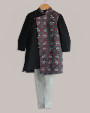 Grey Elephant Print Sherwani Set