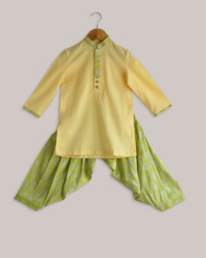 Yellow Kurta With Foil Print Patiala Set