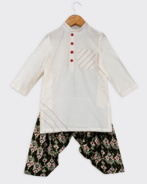 Cream Kurta Patola Patiala Set