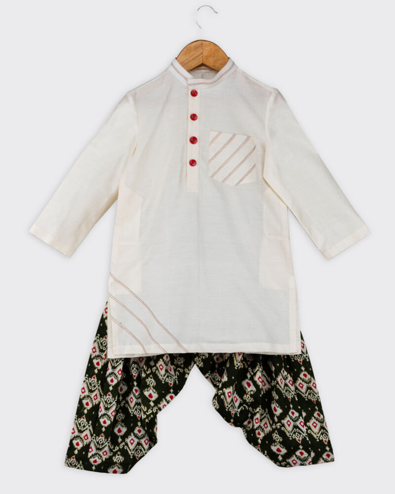 Cream Kurta Patola Patiala Set