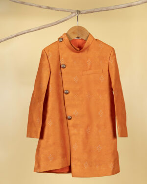 Orange Ikkat Sherwani Set