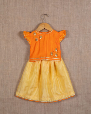 Orange Gota Top With Skirt Set