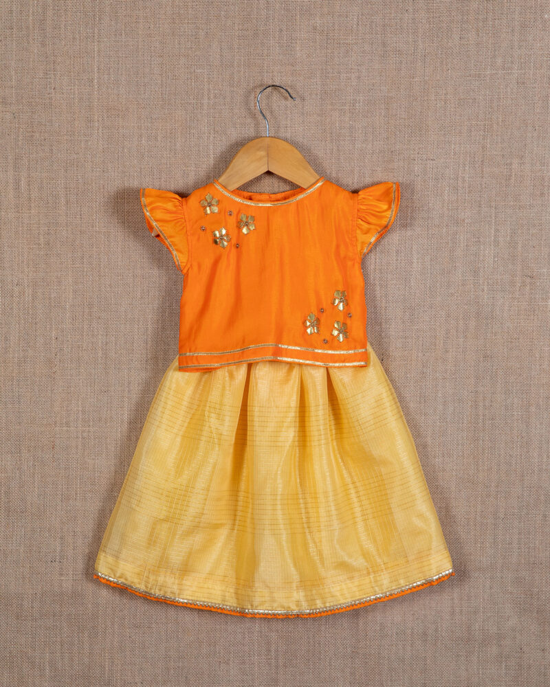 Orange Gota Top With Skirt Set
