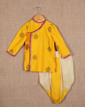 Yellow Zari Booti Angarkha Set