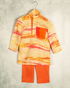 Pink Orange Tie and Dye Kurta Set