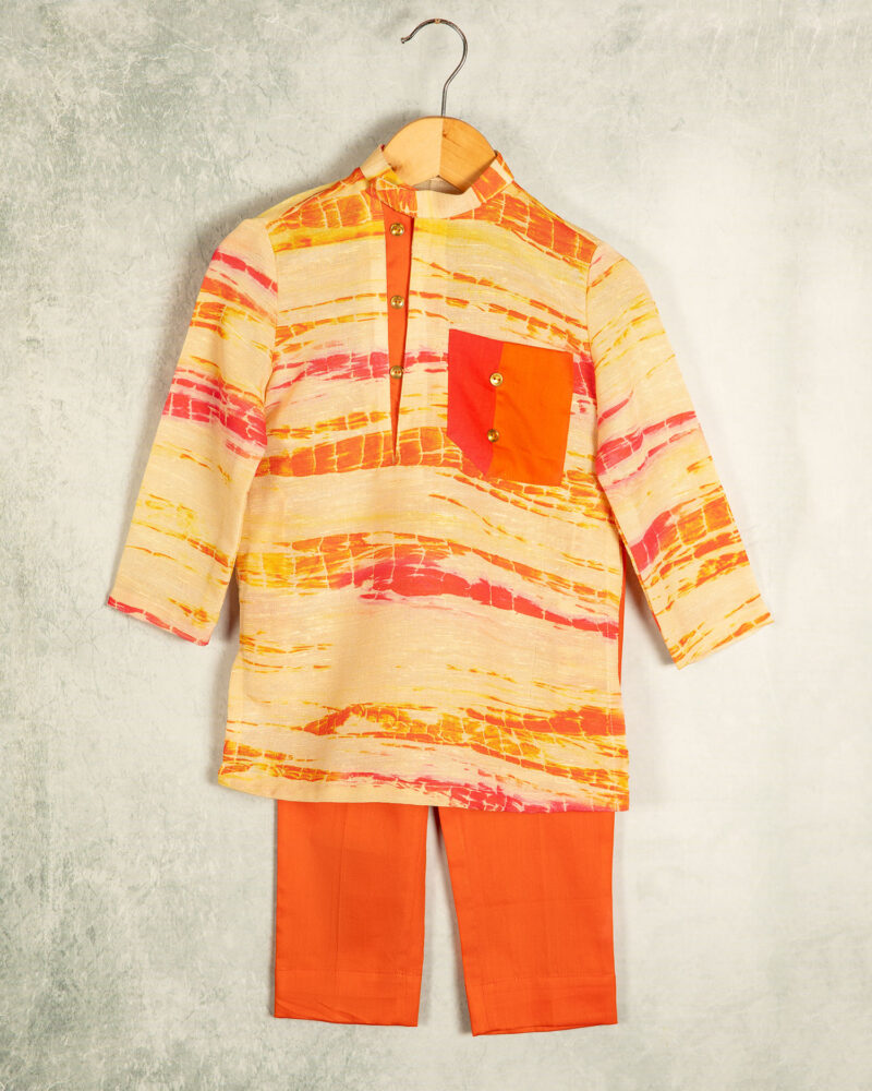 Pink Orange Tie and Dye Kurta Set