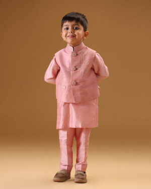Pink Rose Motif Jacket Set