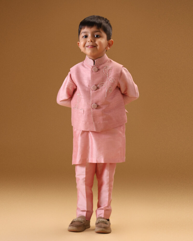 Pink Rose Motif Jacket Set