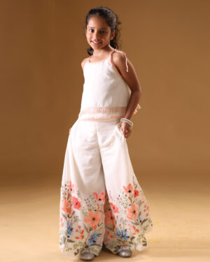 Cream Floral Palazzo With Spagetti Top
