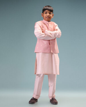 Pink Emboidered Emb Jkt Set With Pants