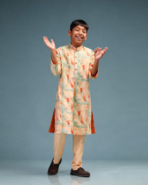 Peach Printed Kurta With Pants