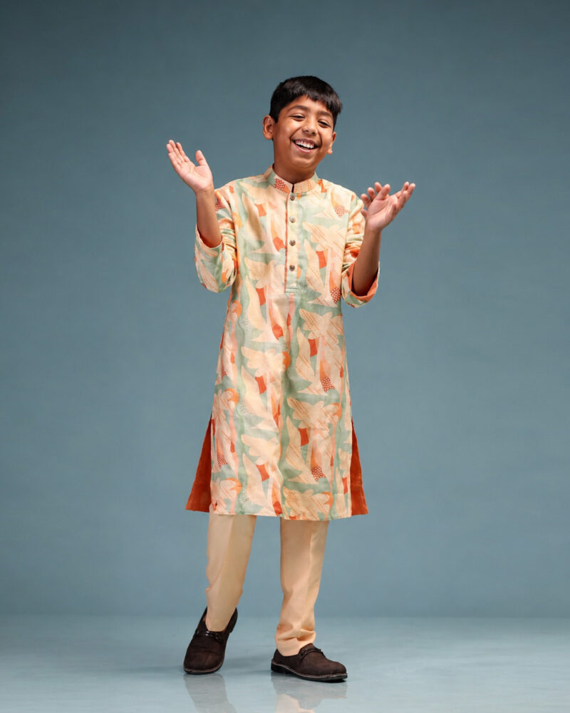 Peach Printed Kurta With Pants