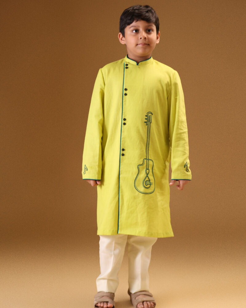 Lime Green Guitar Kurta With Pants