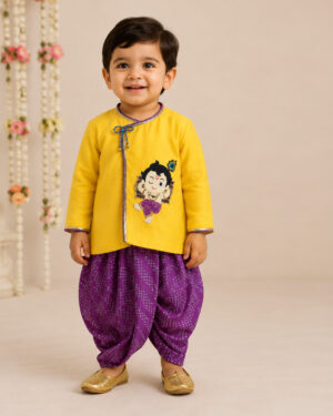 Yellow Sleeping Krishna With Purple Printed Dhoti