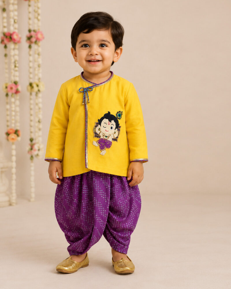 Yellow Sleeping Krishna With Purple Printed Dhoti